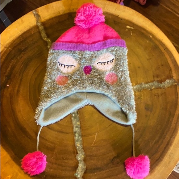 Other - Owl beanie winter hat pink & grey kids youth​​